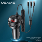 USAMS US-CC119 C22 Digital Display Dual USB 3.4A Car Charger + 3-in-1 Micro + Lightning + Type-C Charging Cable Set - Image 2