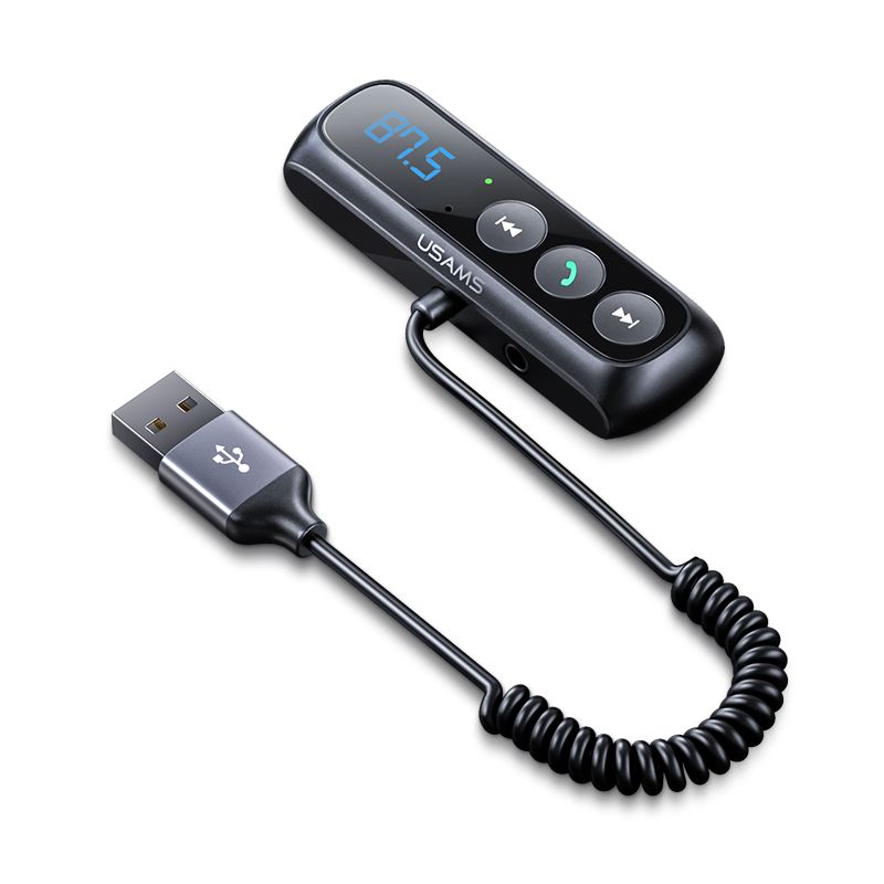 Usams-Sj503-Car-Digital-Display-Fm-Transmitter-Bt5-0-Wireless-Audio-Receiver-1 Usams Us-Sj503 Usb Spring Cable Car Fm Bluetooth Digital Audio Adapter Wireless Receiver Transmitter - Image 1