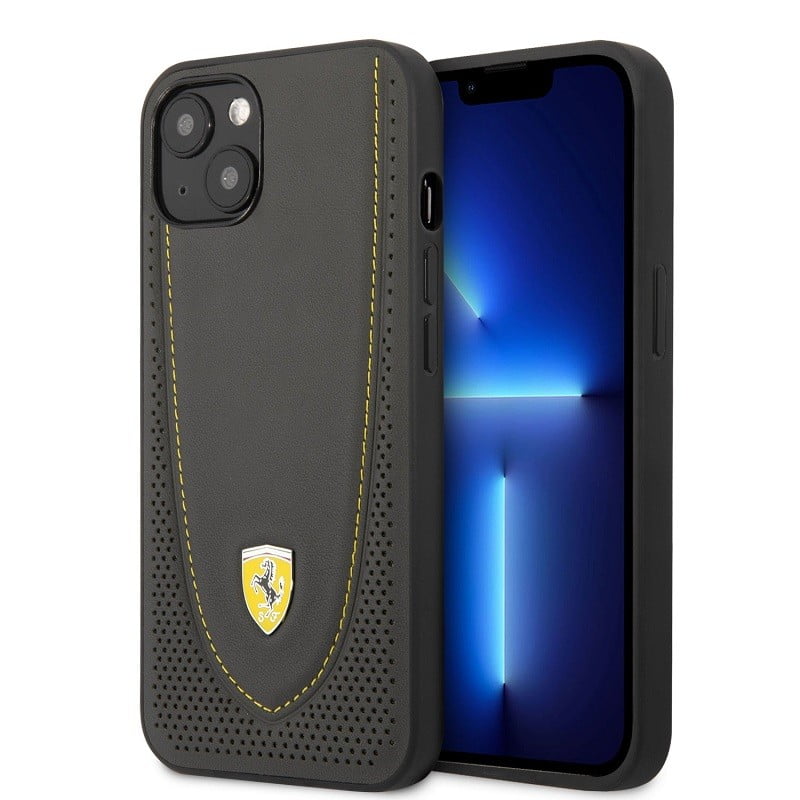 Scuderia Ferrari Leather Case With Curved Line Stitched and Perforated Design for iphone 13 pro max)