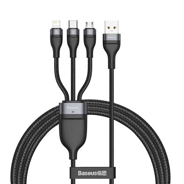 Baseus Flash Series One-for-Three Fast Charging Data Cable USB to M+L+C 66W 1.2m