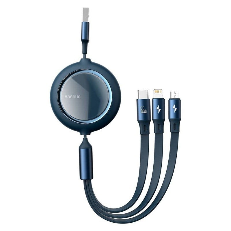 Baseus 3 in 1 Cable one for three Retractable 66W Fast Charging Data Cable Usb to Type C Micro Lightning CAMLC-MJ03