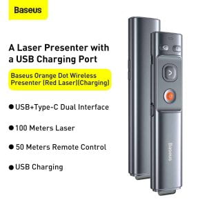 Gadgetoo Baseus Orange Dot Wireless Presenter (Red Laser)(Charging) Grey Gadgetoo Baseus Orange Dot Wireless Presenter (Red Laser)(Charging) Grey