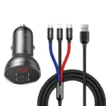 Baseus Car Charger Suit Digital Display Dual USB Multi Port 3-in-1 Cable USB 1.2M - Image 2