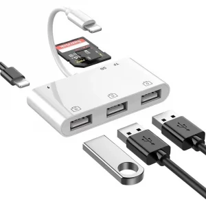 Gadgetoo Coteetci Lightning Otg Card Reader 6 In 1 Camera Adapter With Camera Memory Reader, Sd &Amp;Tf Card, Power Delivery