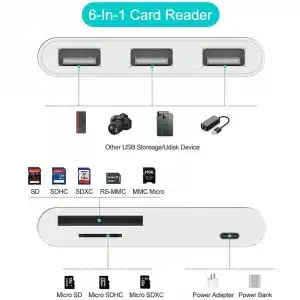 Gadgetoo Coteetci Lightning Otg Card Reader 6 In 1 Camera Adapter With Camera Memory Reader, Sd &Amp;Tf Card, Power Delivery