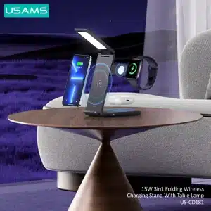 Gadgetoo Usams Us-Cd181 15W 3In1 Folding Wireless Charging Stand With Table Lamp