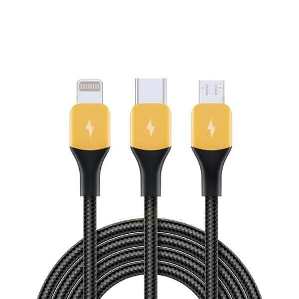 Realme 3 in 1 PET Weave Type C Lightning Micro USB Cable All in One VOOC Dart Warp 1.2M