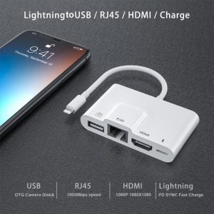 Gadgetoo Coteetci Lightning To 4In1 Lan Rj45 Network Hdmi Usb Otg Camera Charging Adapter