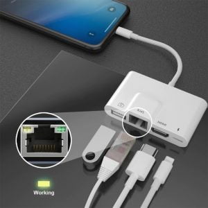 Gadgetoo Coteetci Lightning To 4In1 Lan Rj45 Network Hdmi Usb Otg Camera Charging Adapter