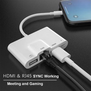 Gadgetoo Coteetci Lightning To 4In1 Lan Rj45 Network Hdmi Usb Otg Camera Charging Adapter
