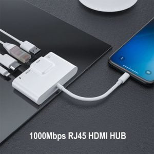 Gadgetoo Coteetci Lightning To 4In1 Lan Rj45 Network Hdmi Usb Otg Camera Charging Adapter