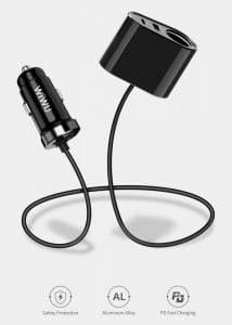 Gadgetoo Wiwu Qc300 Multi-Functional Car Charger With Extension Cable
