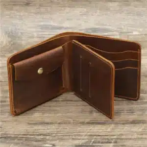 Gadgetoo Genuine Leather Minimalist Bi Fold Wallet With Coin Pocket