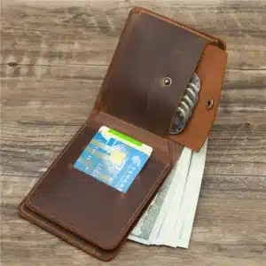 Gadgetoo Genuine Leather Minimalist Bi Fold Wallet With Coin Pocket