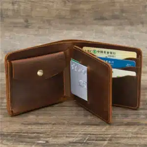 Gadgetoo Genuine Leather Minimalist Bi Fold Wallet With Coin Pocket