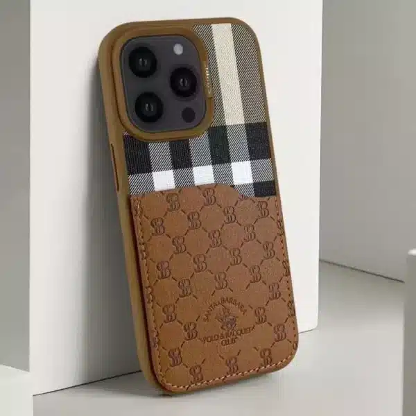 Santa Barbara Polo & Racquet Club Classic Plaid Series Leather Case for iPhone 14 Pro Max