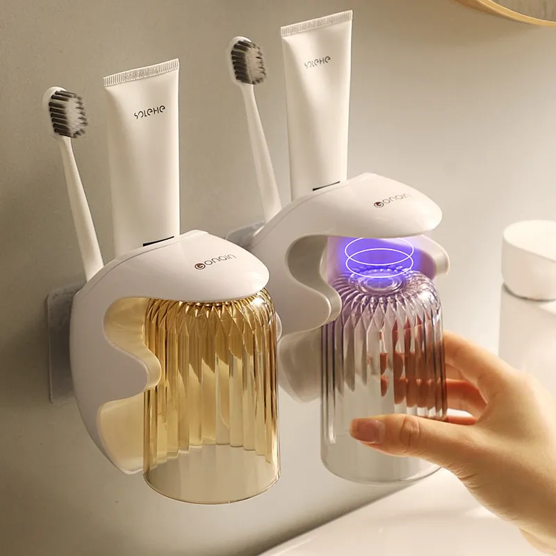 GonQin Wall-mounted Mouthwash Cup Toothbrush Rack Organizer (1pcs)