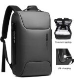 BANGE 7216 Premium Quality Waterproof Large Capacity Business Laptop And Travel Backpack With External USB Charging Port Gray - Image 5
