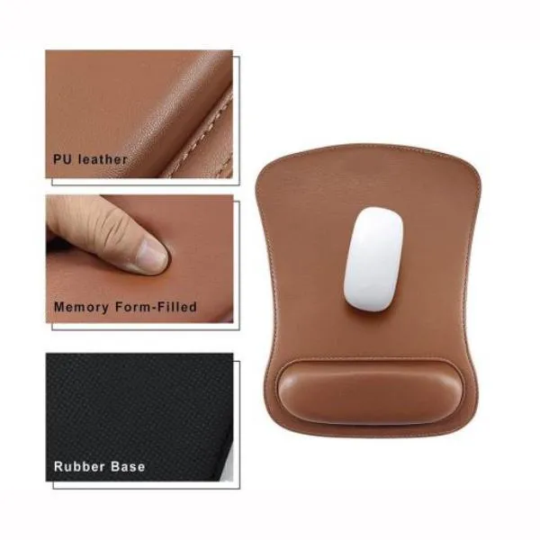 Non-Slip PU Leather Mouse Pad with Wrist Rest Support