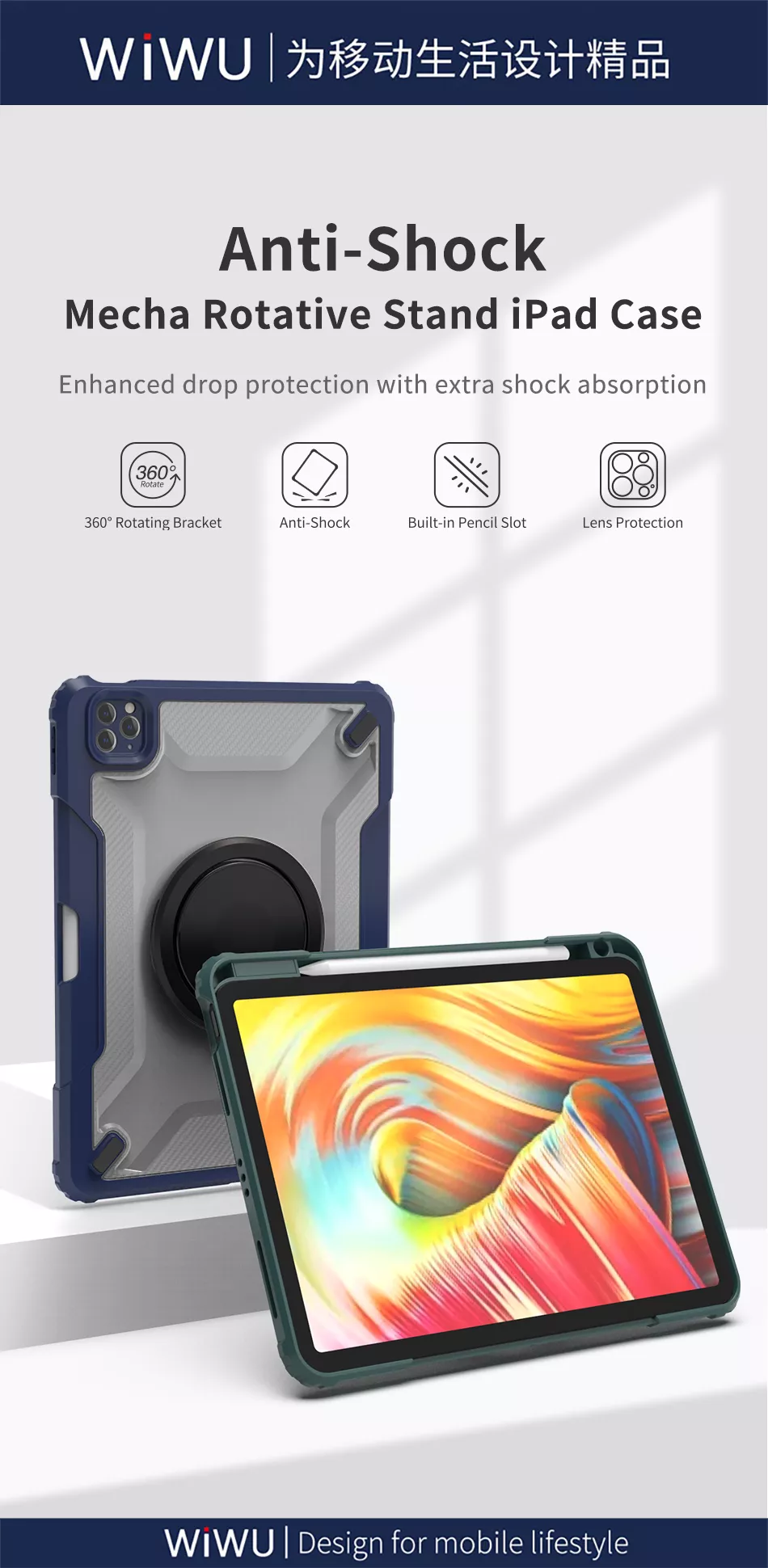 Gadgetoo Wiwu Mecha Rotative Stand Ipad Case With Stylus Pen Slot Shockproof Cover For Ipad Series Tablet Case