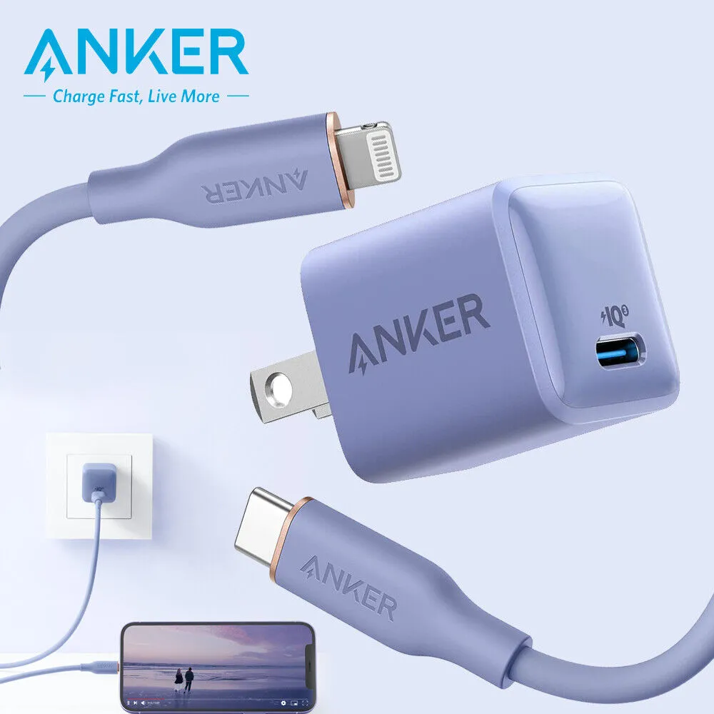 Anker Nano 20w Adapter with Powerline III Flow Lightning Cable