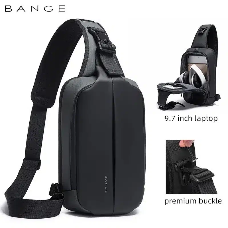 Bange-7210-Sling-Anti-Theft-Bag-4 Water Resist High Density Fabric Thick Strap Padding Sponge And Multiple Front Pockets Economic Multifunction Design Suitable For Work, Travel, Daily Use