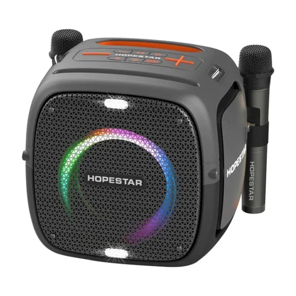 Hopestar Party One 80W Big Bass Bluetooth Speaker Cube, Dual Wireless Microphones, 12500mAh Battery, TWS, LED Light
