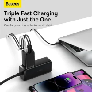 Gadgetoo Baseus Gan5 Pro 65W Fast Charger 2X Type-C 1X Usb Port Cn For Macbook Laptop Phone
