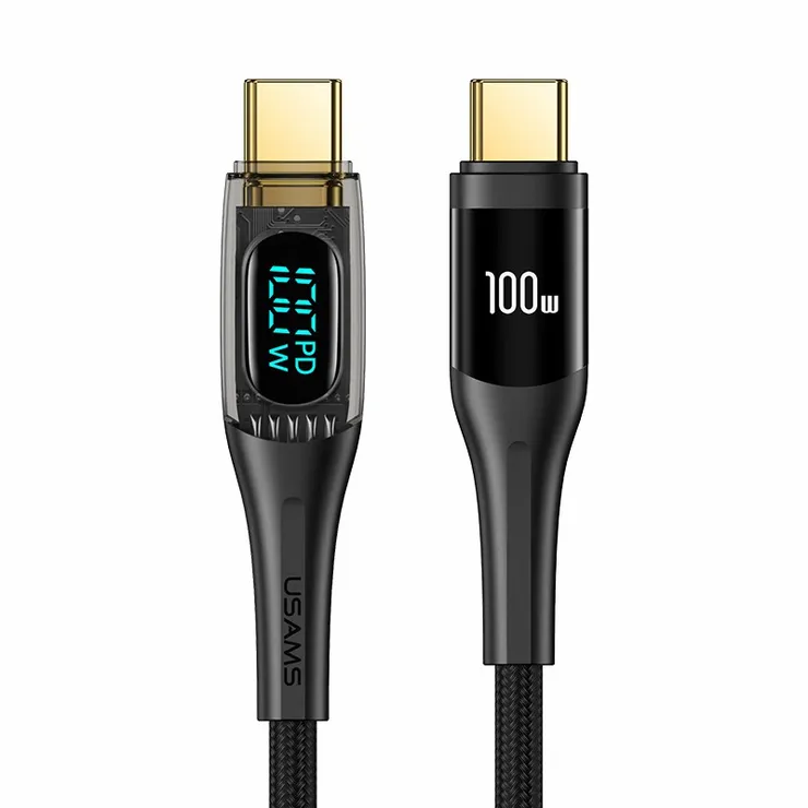 USAMS US-SJ591 2m Shadow Series Transparent Digital Display Data Cord Type-C To Type-C PD 100W Fast Charging Cable