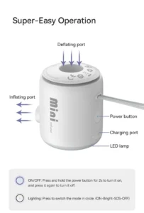 Gadgetoo Baseus Pocketgo Portable Air Pump Compact 2-In-1 Inflate / Deflate Air Pump For Camping, Hiking