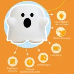 Silicone Ghost Night Lamp, USB Rechargeable, Sleep Light Sensor, Timing, Bedroom, Oral and, Gift for Child