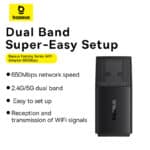 Baseus WiFi Adapter 650Mbps Dual Band FastJoy Series Cluster Black B01317600111-04