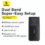Baseus WiFi Adapter 650Mbps Dual Band FastJoy Series Cluster Black B01317600111-04
