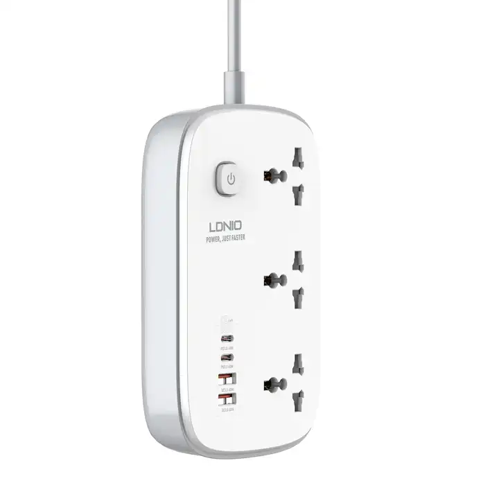 Ldnio-Sc3416-Power-Strip-65W-3-Sockets-With-4-Port-Charger Ldnio Sc3416 3250 Watt Power Strip 3 Sockets With 4 Port Gan Charger - Image 1