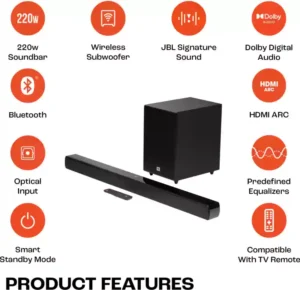 Gadgetoo Jbl Cinema Sb270 2.1, Dolby Digital, Wireless Subwoofer, Hdmi 220 W Bluetooth Soundbar (Black, Stereo Channel)