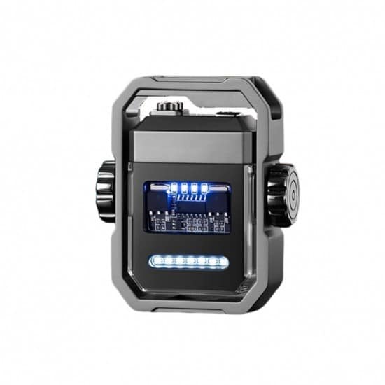Charged-Rotary-Gyroscope-Lighter-With-Dual-Arc-Power-Display-Outdoor-Windproof-Fast-Charging-Lighter-Men-S.jpg_640X640-550X550 Flabox Mechanical Wind Lighter (Black) - Image 1