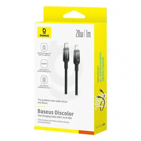 Baseus Cable Type-c to Lightning 20W PD Discolor Series For Iphone 14 13 12 11 x BLACK 2M