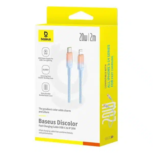 Baseus Cable Type-c to Lightning 20W PD Discolor Series For Iphone 14 13 12 11 x (2 Meter)
