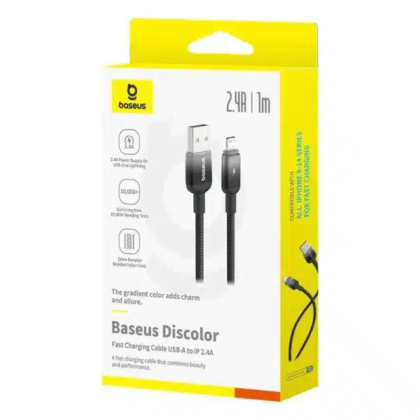 Baseus Cable USB to Lightning 20W Discolor Series For iPhone 14 13 12 11 x BLACK 1M