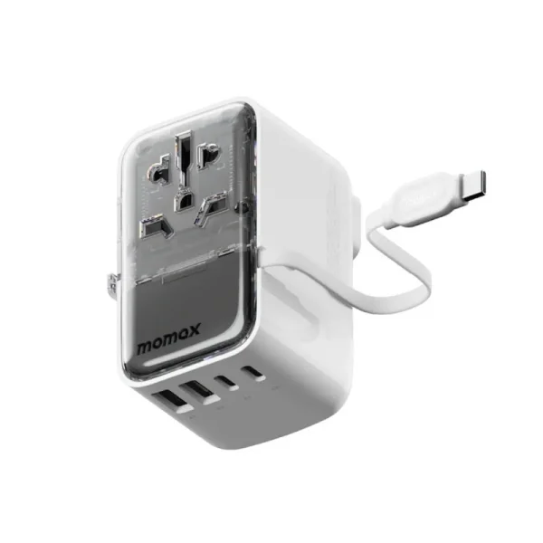 MOMAX 1-World+ Flow 4-Port Travel Charger With Built-In USB-C Cable 35W
