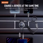 AZEADA 160W USB Type C Fast Car Charger with Elastic Cable Portable for iPhone 15 14 Pro Max Tablets GPS Xiaomi 13 Oneplus Oppo