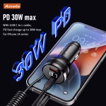 AZEADA 160W USB Type C Fast Car Charger with Elastic Cable Portable for iPhone 15 14 Pro Max Tablets GPS Xiaomi 13 Oneplus Oppo