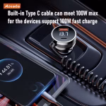 AZEADA 160W USB Type C Fast Car Charger with Elastic Cable Portable for iPhone 15 14 Pro Max Tablets GPS Xiaomi 13 Oneplus Oppo