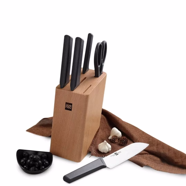 HuoHou Fire Kitchen Steel Knife Set (4 knives and scissors with stand) (HU0057)