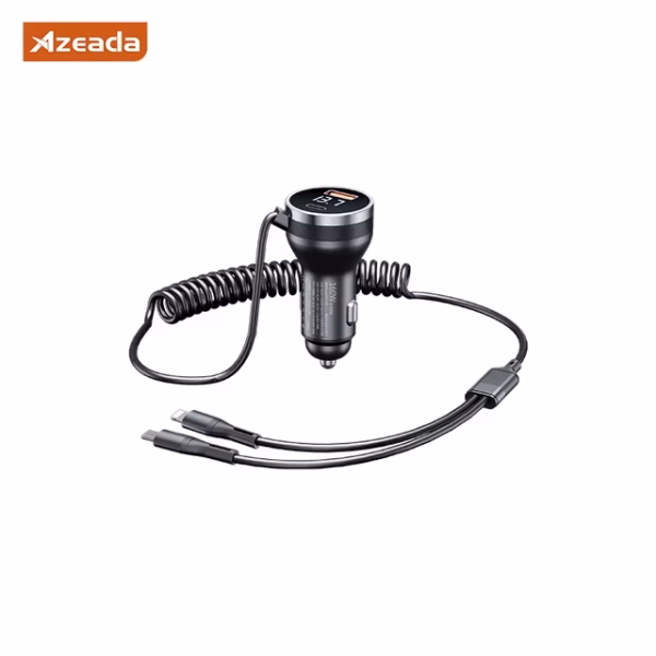 AZEADA 160W USB Type C Fast Car Charger with Elastic Cable Portable for iPhone 15 14 Pro Max Tablets GPS Xiaomi 13 Oneplus Oppo