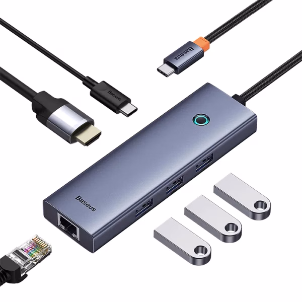 Baseus Type-C Hub 6 Port Multi-Functional Hub UltraJoy Series HDMI4K 30@Hz Rj45 USB 3.0 3X PD