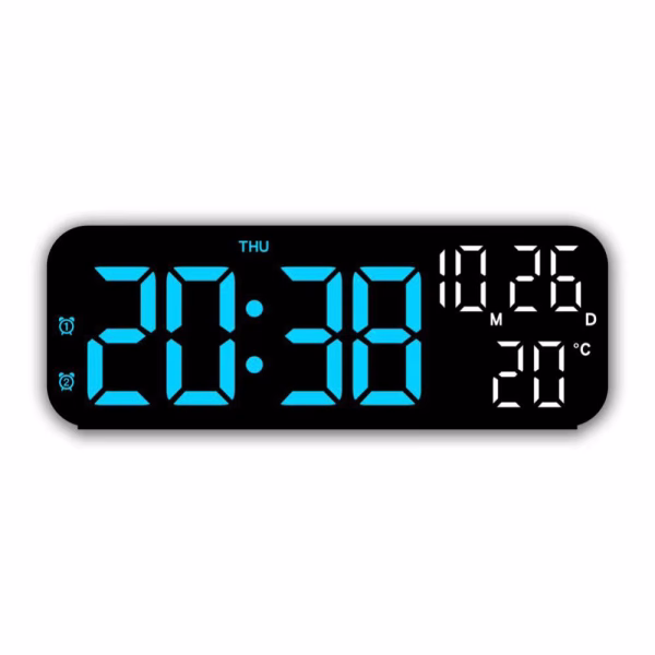 Digital Wall Clock LED Clock With Temperature 3 Brightness Adjustmen Voice Control (17x6x3cm)