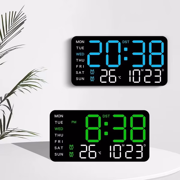 LED Digital Wall Clock Temperature Date Week Snooze Dual Alarm Clocks Brightness Adjustment Voice Control