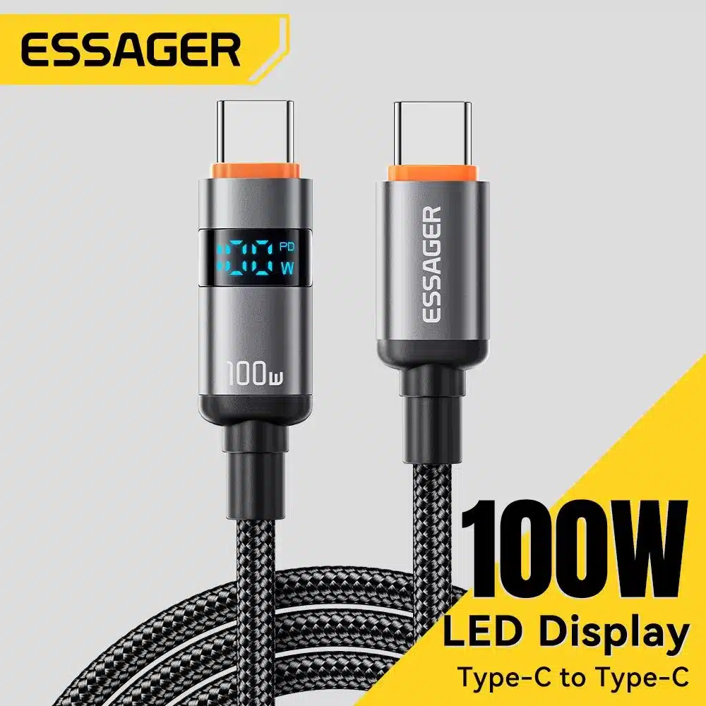 Essager-100W-Type-C-To-Type-C-Cable-5A-Pd-Fast-Charging-Usb-C-To-Usb-C-Display-Cable-1 Essager 100W Type C To Type C Cable 5A Pd Fast Charging Usb C To Usb C Display Cable (2 Meter) - Image 1