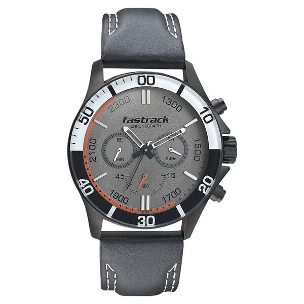 3072Nl01_2 Fastrack Hitlist Quartz Chronograph Grey Dial Leather Strap Watch 3072Nl01 - Image 1